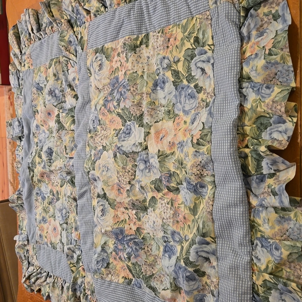 Handmade Blue & Pink Floral Set of Pillow Shams
